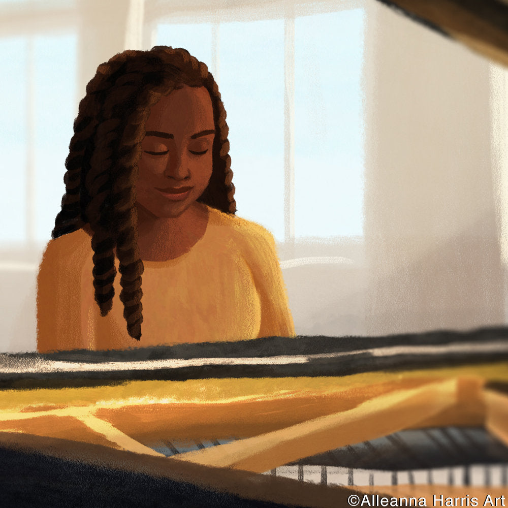 Piano Practice Illustration / Carefree Black Girl Art Print