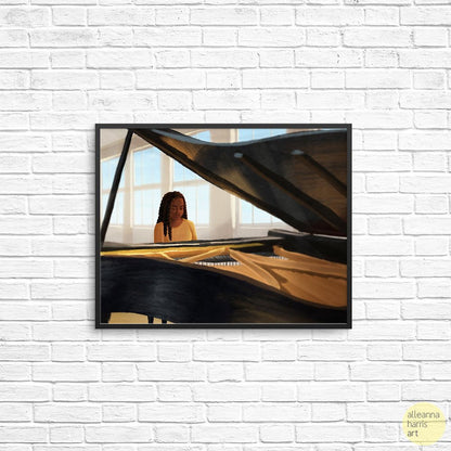 Piano Practice Illustration / Carefree Black Girl Art Print