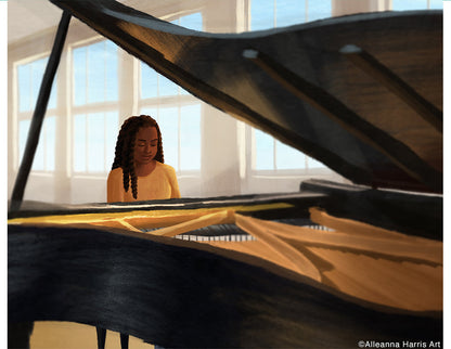 Piano Practice Illustration / Carefree Black Girl Art Print